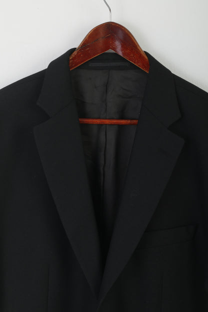 Hugo James Men 44 Blazer Black Wool woven in England Single Breasted Jacket