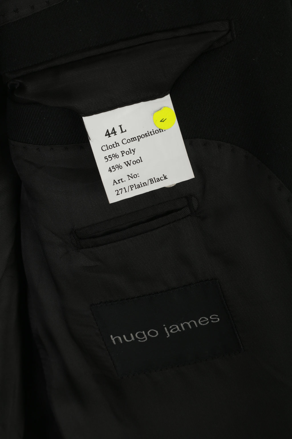 Hugo James Men 44 Blazer Black Wool woven in England Single Breasted Jacket