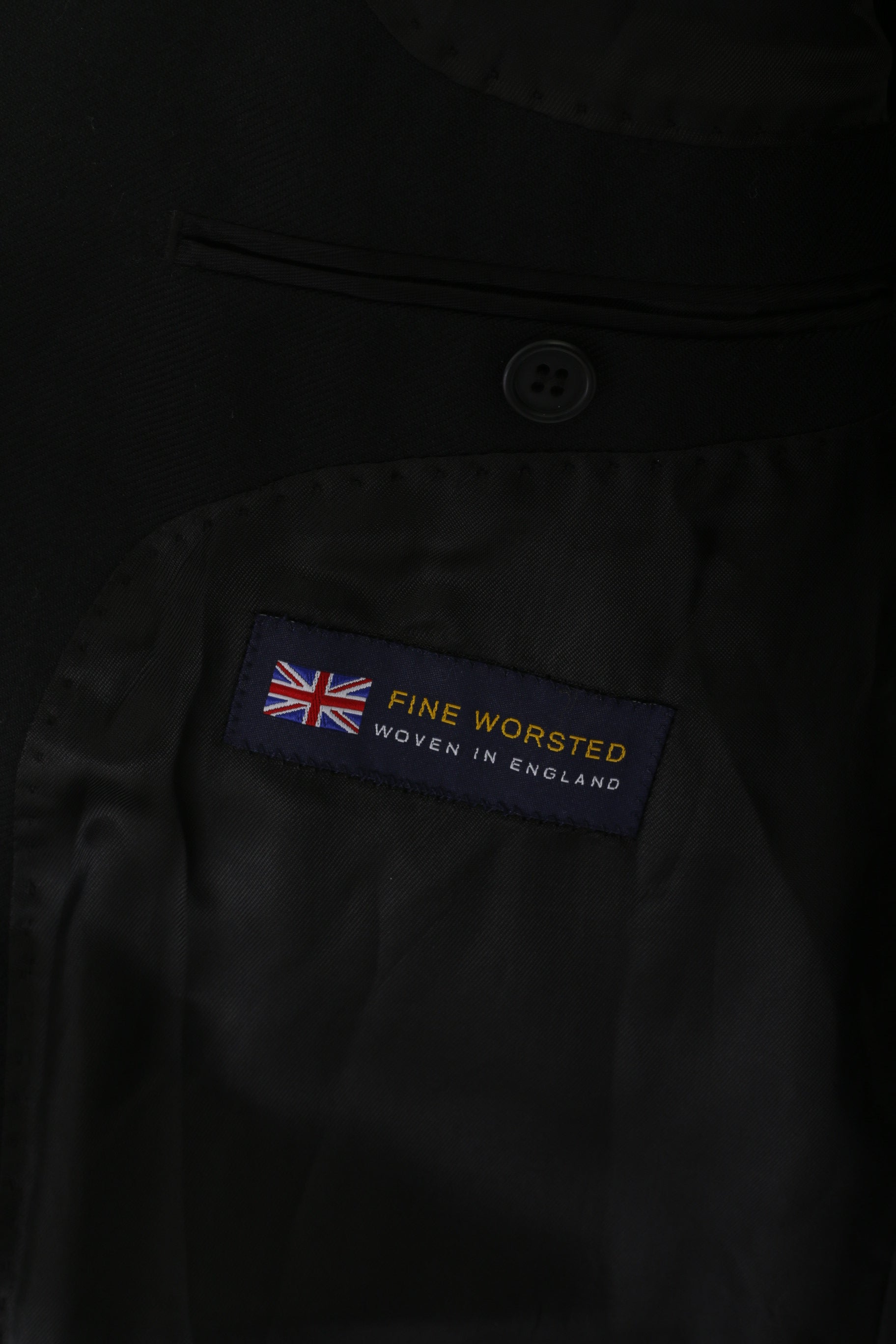 Hugo James Men 44 Blazer Black Wool woven in England Single Breasted Jacket