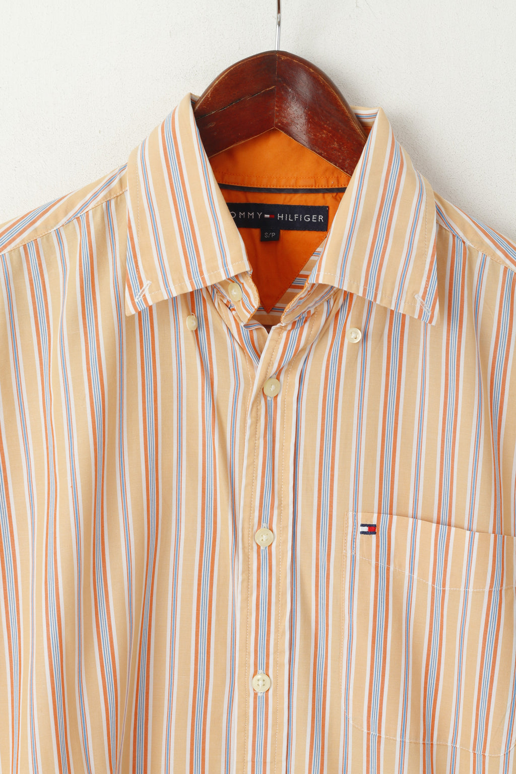 Tommy Hilfiger Uomo Camicia casual Top a maniche corte in cotone a righe arancioni