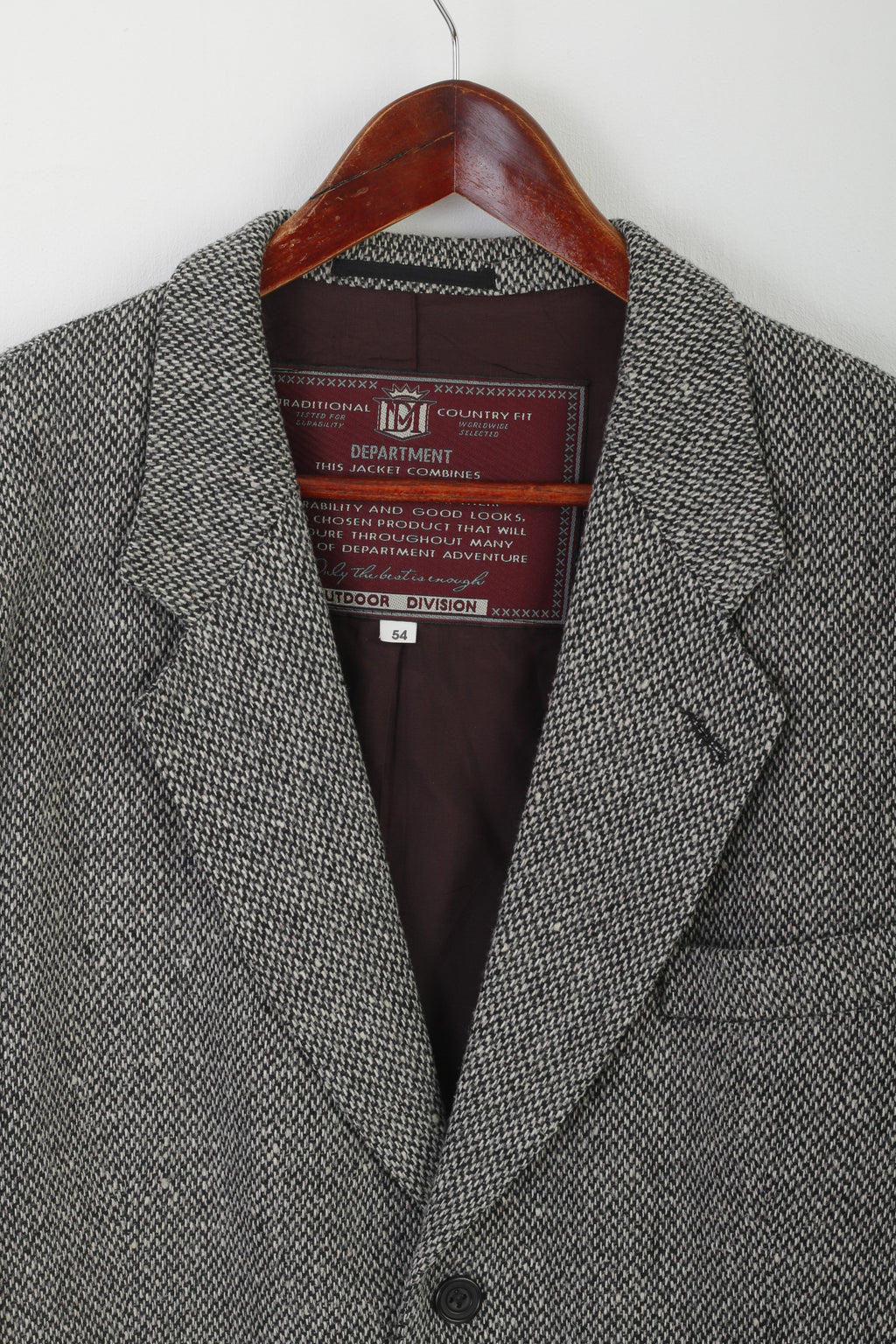 Outdoor Division Men 54 44 Blazer Gray Country Fit Vintage Wool Single Breasted Jacket