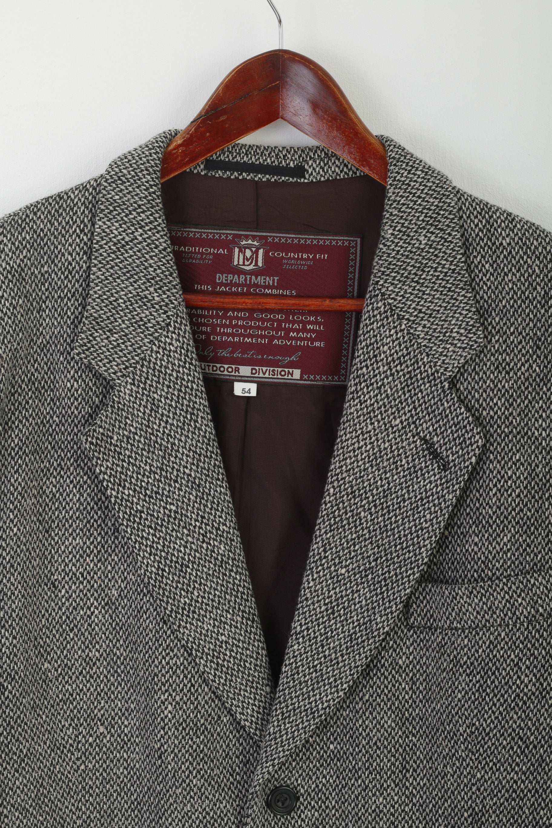 Outdoor Division Men 54 44 Blazer Gray Country Fit Vintage Wool Single Breasted Jacket