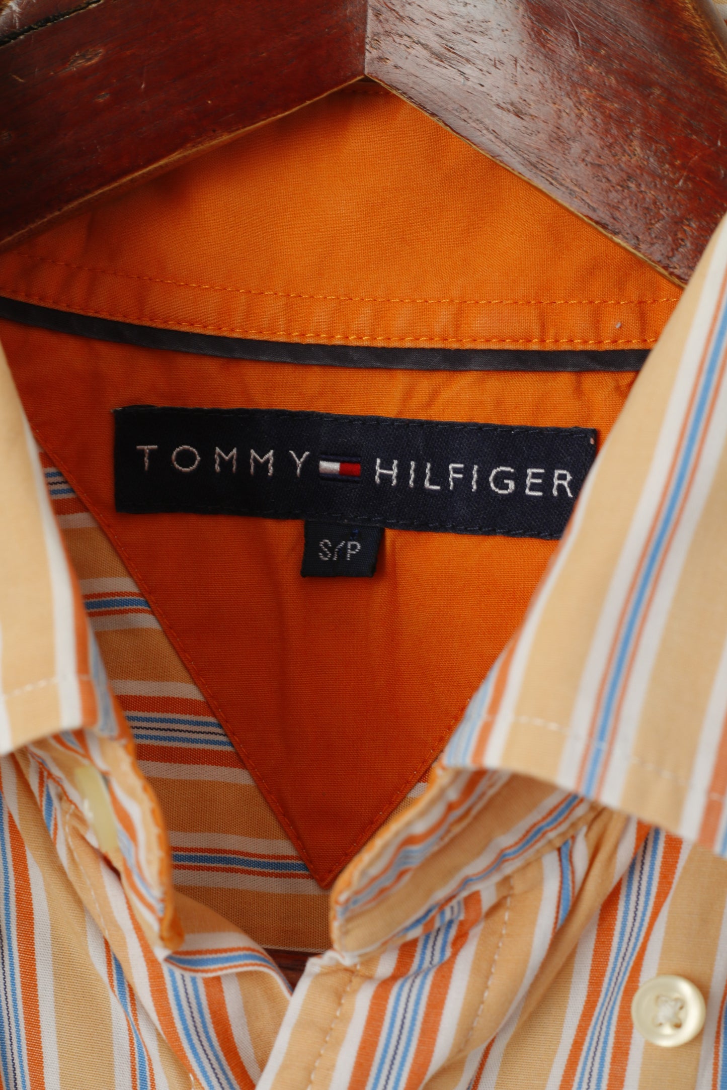 Tommy Hilfiger Men S Casual Shirt Orange Striped Cotton Short Sleeve Top