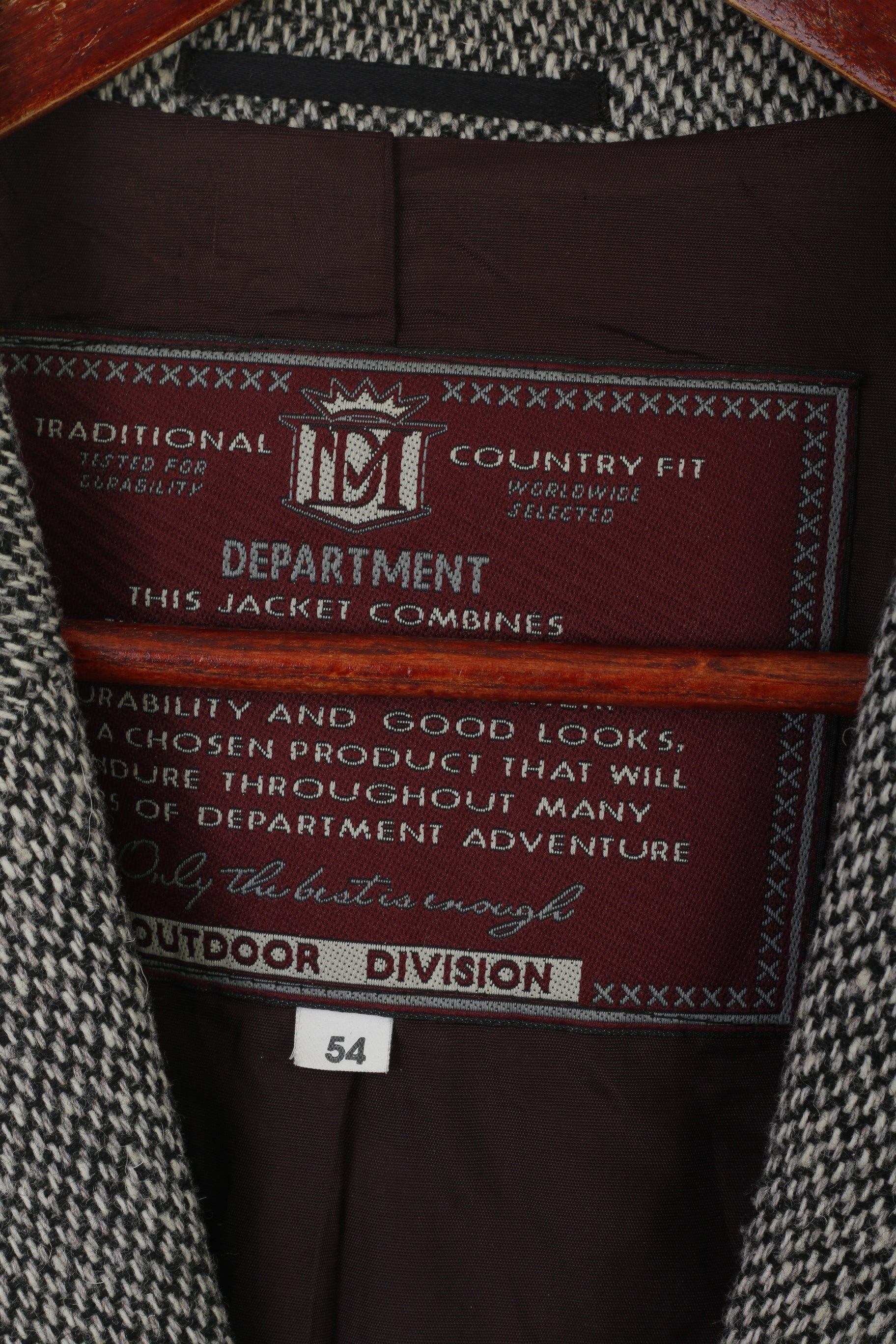 Outdoor Division Men 54 44 Blazer Gray Country Fit Vintage Wool Single Breasted Jacket