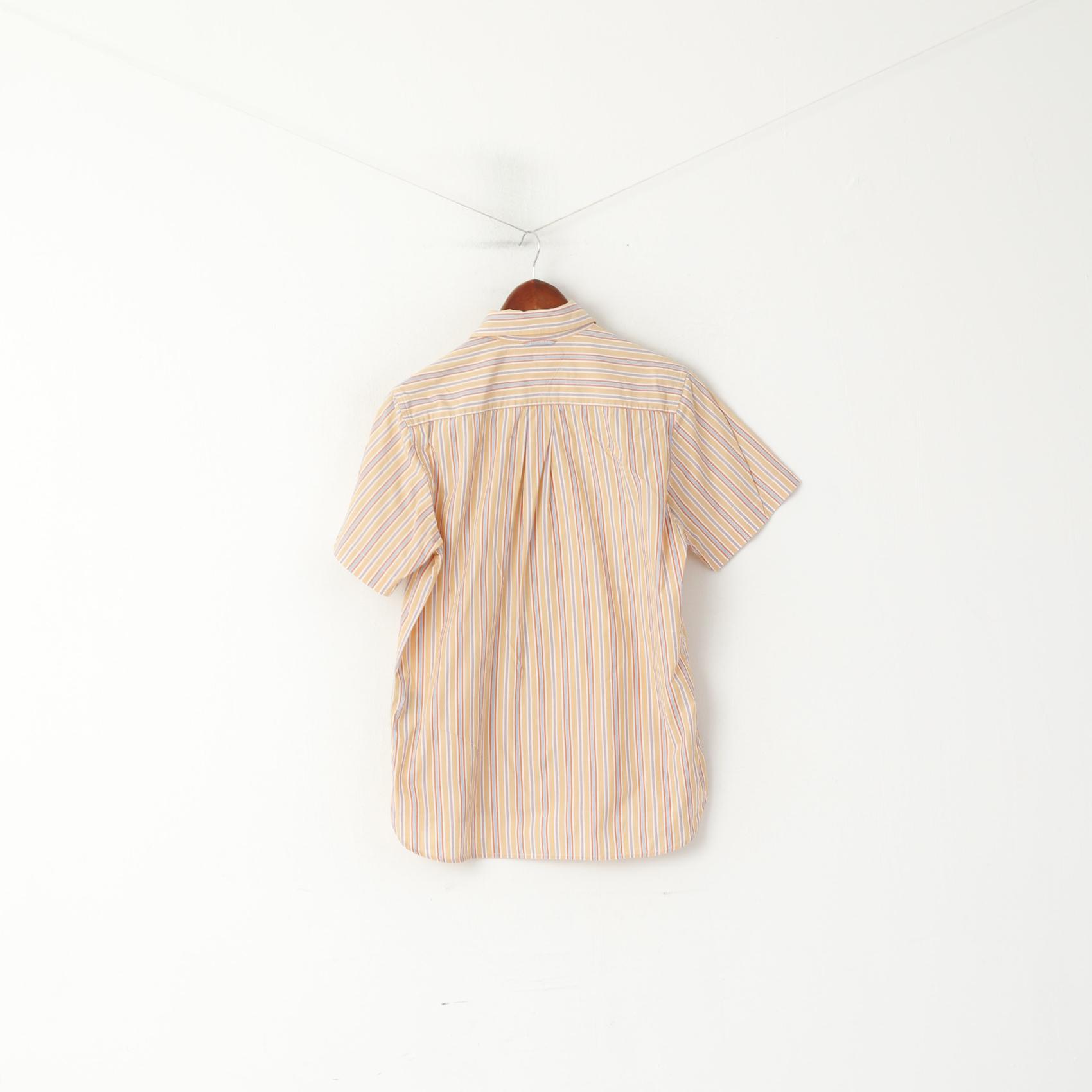 Tommy Hilfiger Uomo Camicia casual Top a maniche corte in cotone a righe arancioni
