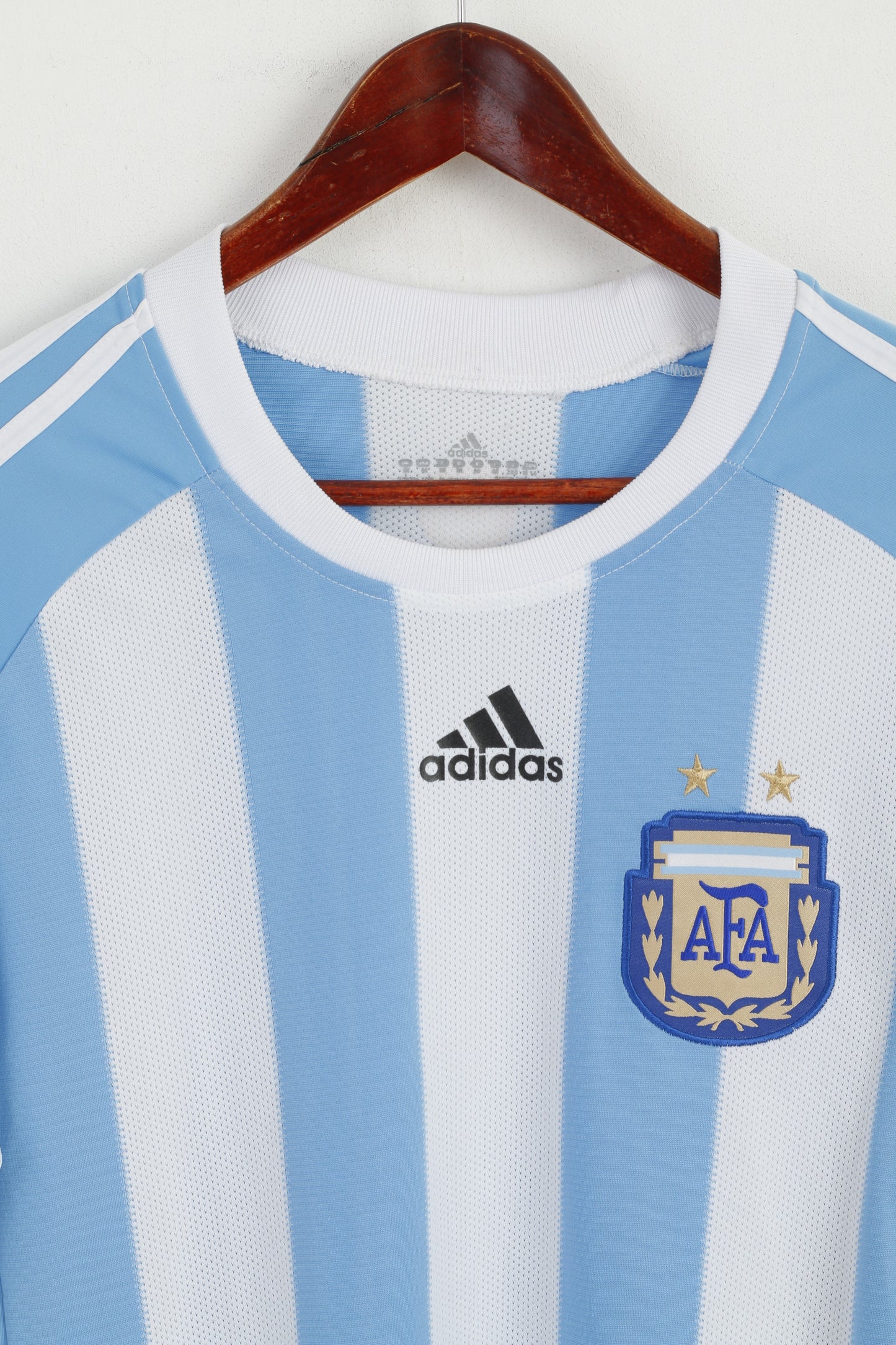 Adidas AFA Men M Shirt White Blue Striped Argentina Football Soccer Trikot Vintage Jersey Top
