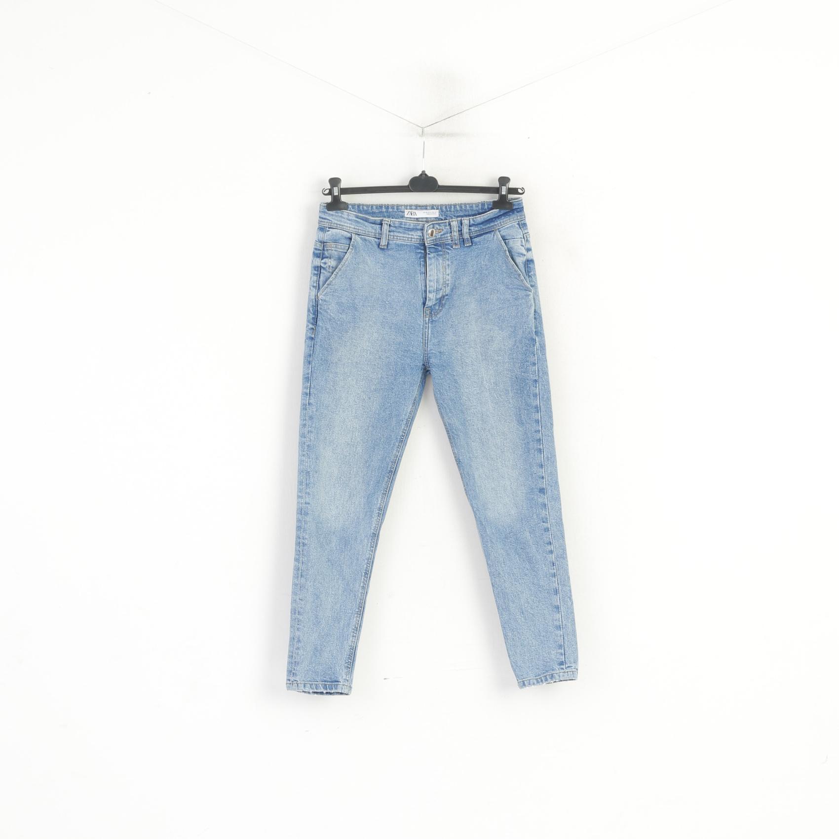 Zara Femme 31 40 Pantalon Jeans Bleu Wash Coton Denim Mom Fit Pantalon