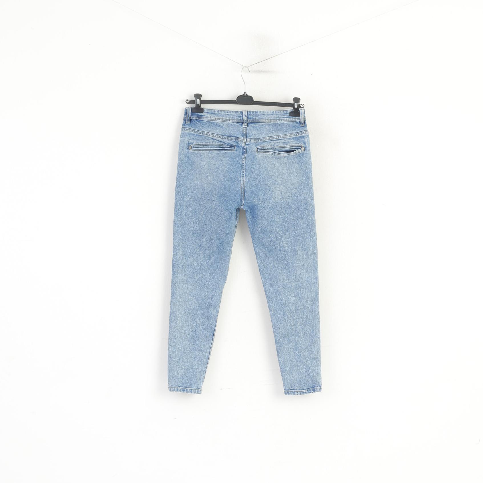 Zara Femme 31 40 Pantalon Jeans Bleu Wash Coton Denim Mom Fit Pantalon