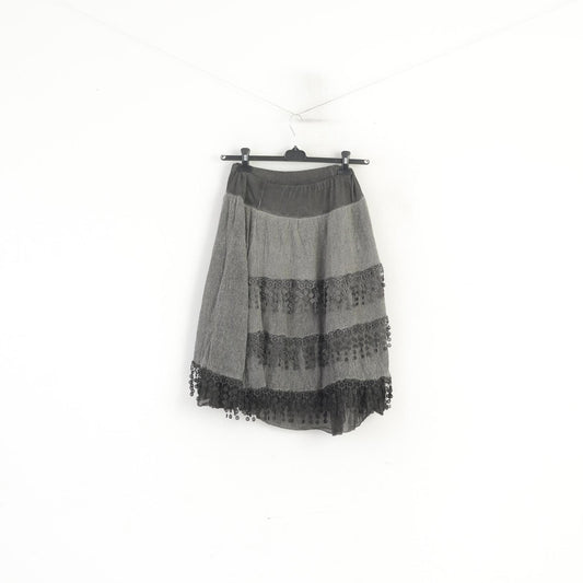 Unisono Women L Skirt Grey Faded Midi Elastic Waistband Made in Italy