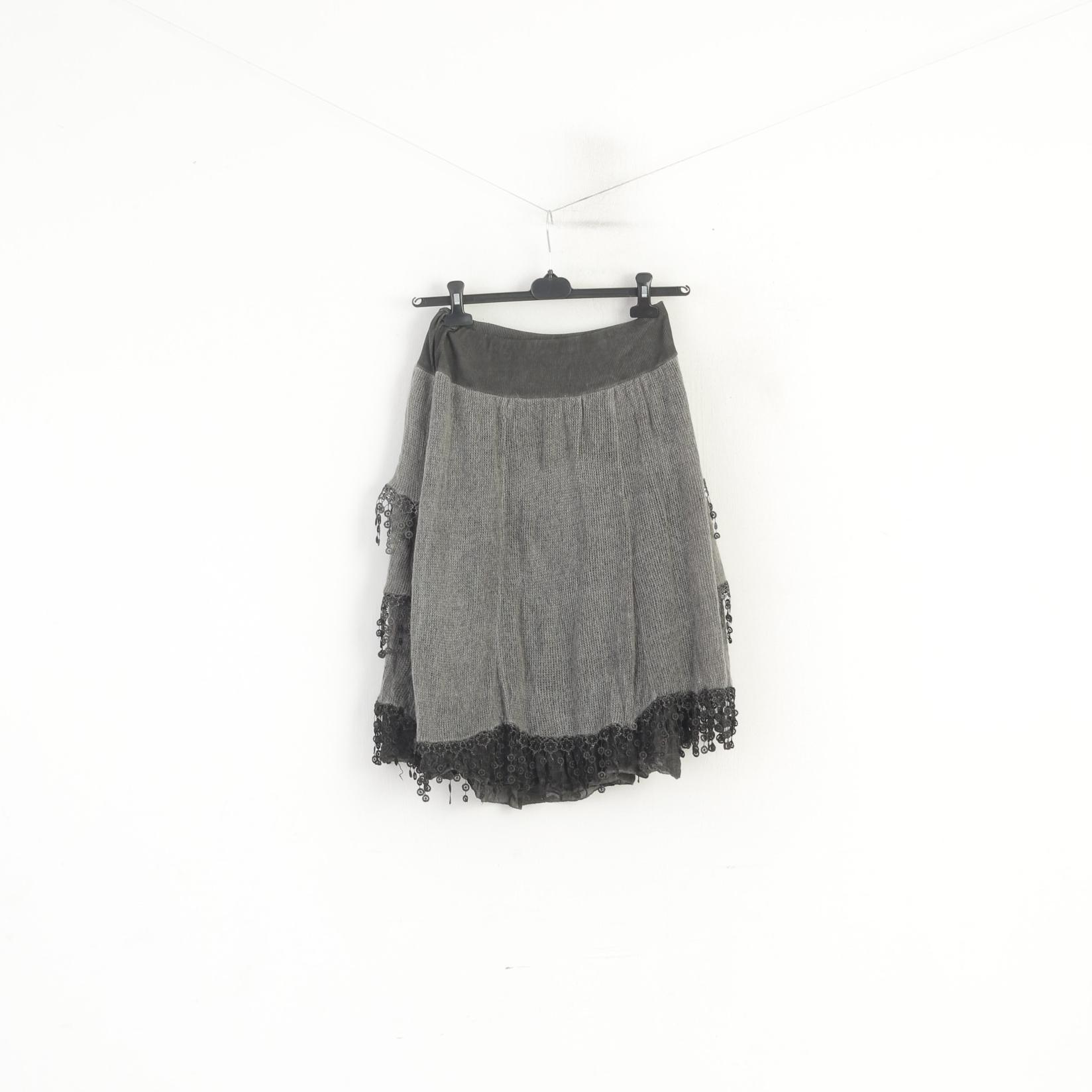 Unisono Femme L Jupe Gris Délavé Midi Taille Élastique Fabriquée en Italie