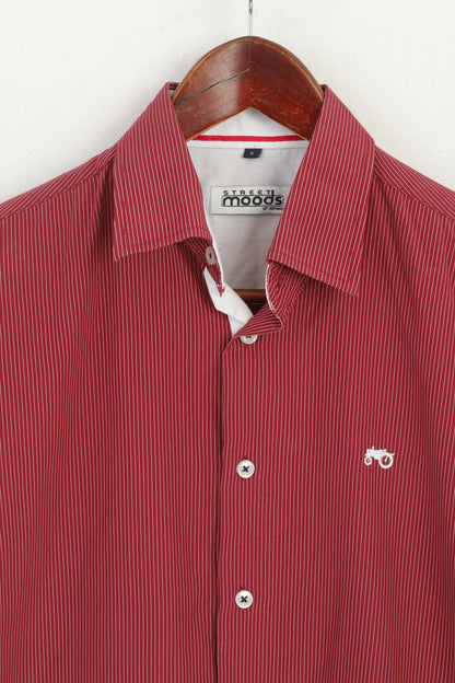 Moods Of Norway Men S Casual Shirt Maroon Cotton Striped Long Sleeve Vintage Top