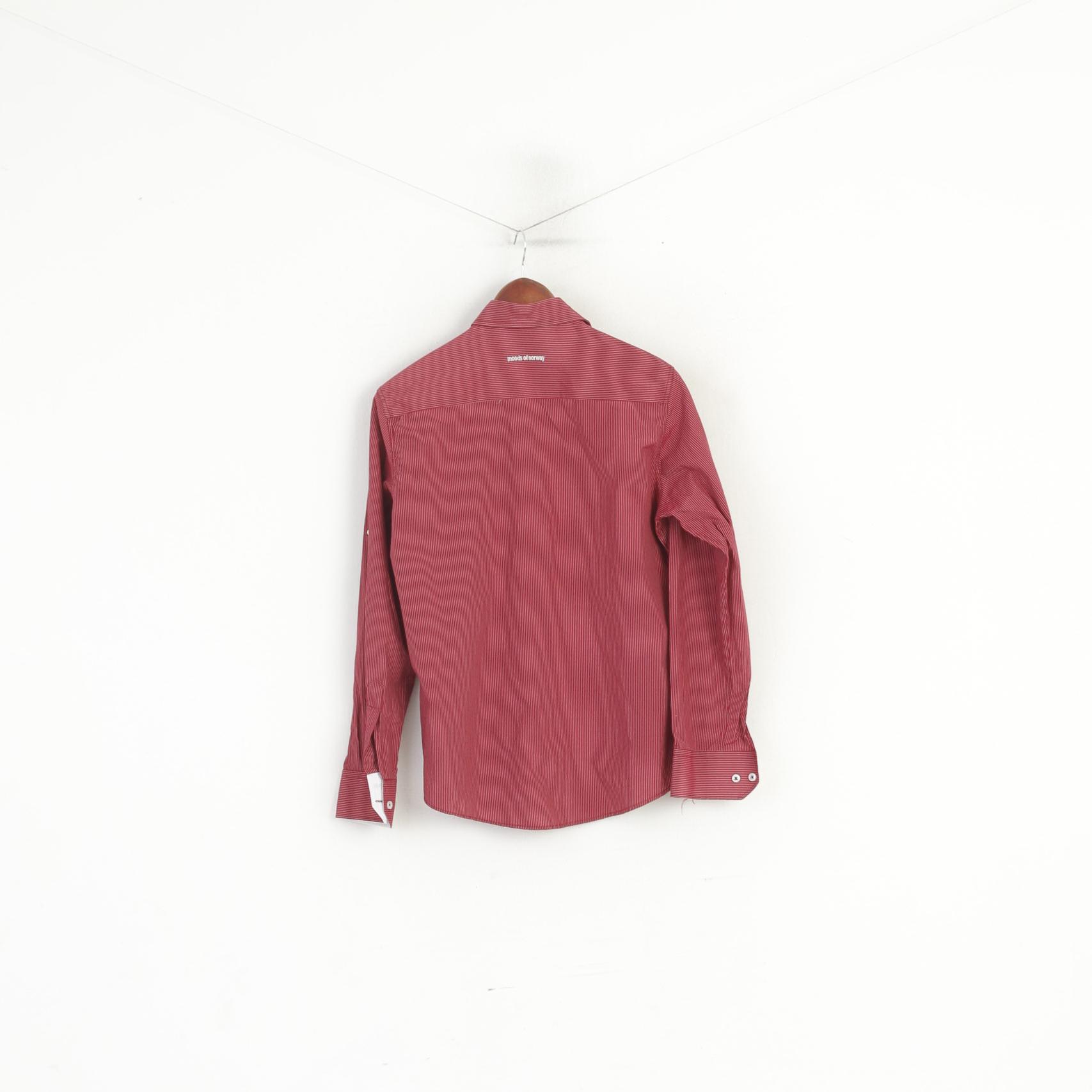 Moods Of Norway Men S Casual Shirt Maroon Cotton Striped Long Sleeve Vintage Top