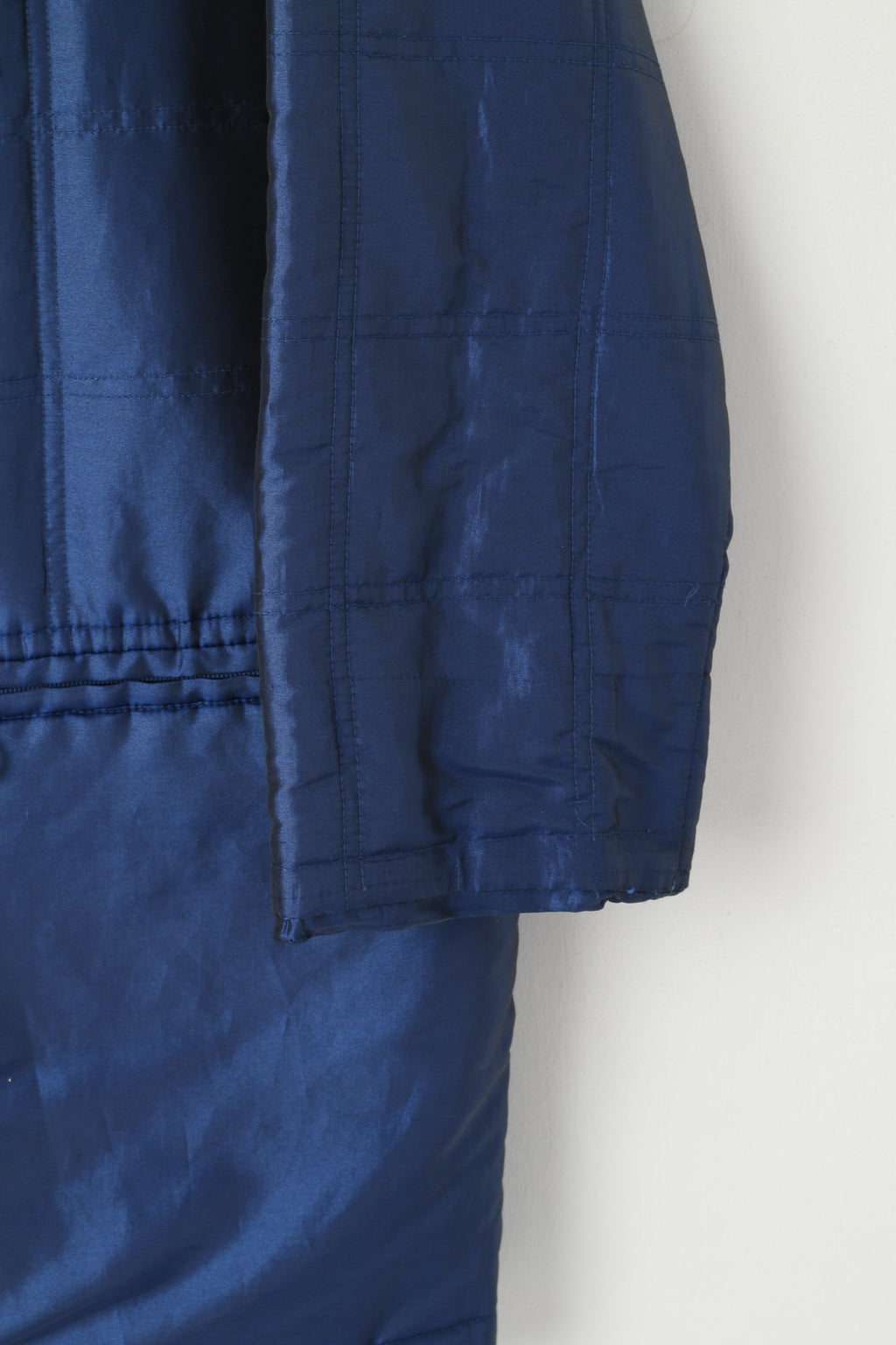 Gira Puccino Femme 38 M Veste Bleu Marine Brillant Vintage Oversize Matelassé Fermeture Éclair Complète Haut Rétro