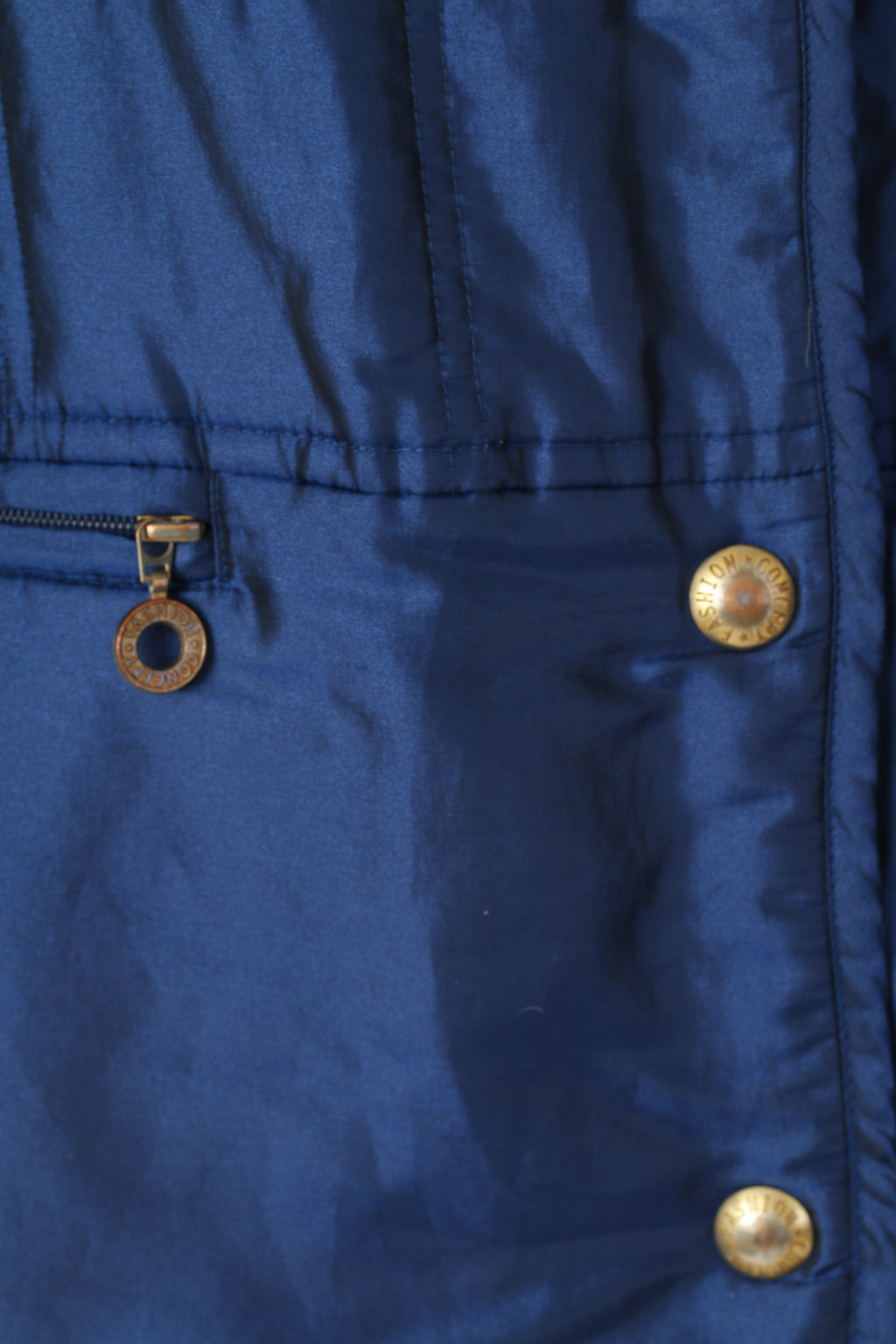 Gira Puccino Femme 38 M Veste Bleu Marine Brillant Vintage Oversize Matelassé Fermeture Éclair Complète Haut Rétro