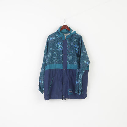 Jeantex Men 54/56 XL Jacket Green Nylon Waterproof Hidden Hood Vintage Zip Up Top