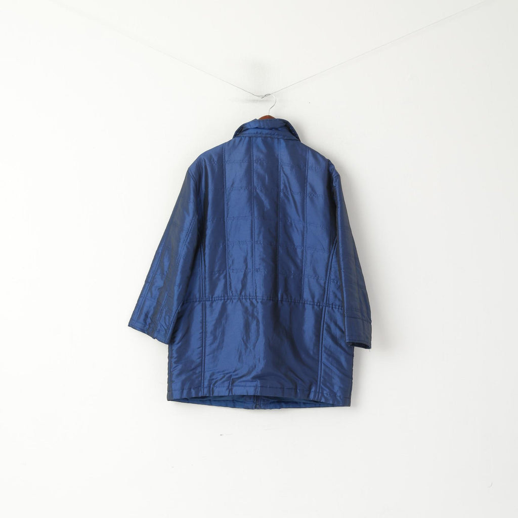Gira Puccino Femme 38 M Veste Bleu Marine Brillant Vintage Oversize Matelassé Fermeture Éclair Complète Haut Rétro