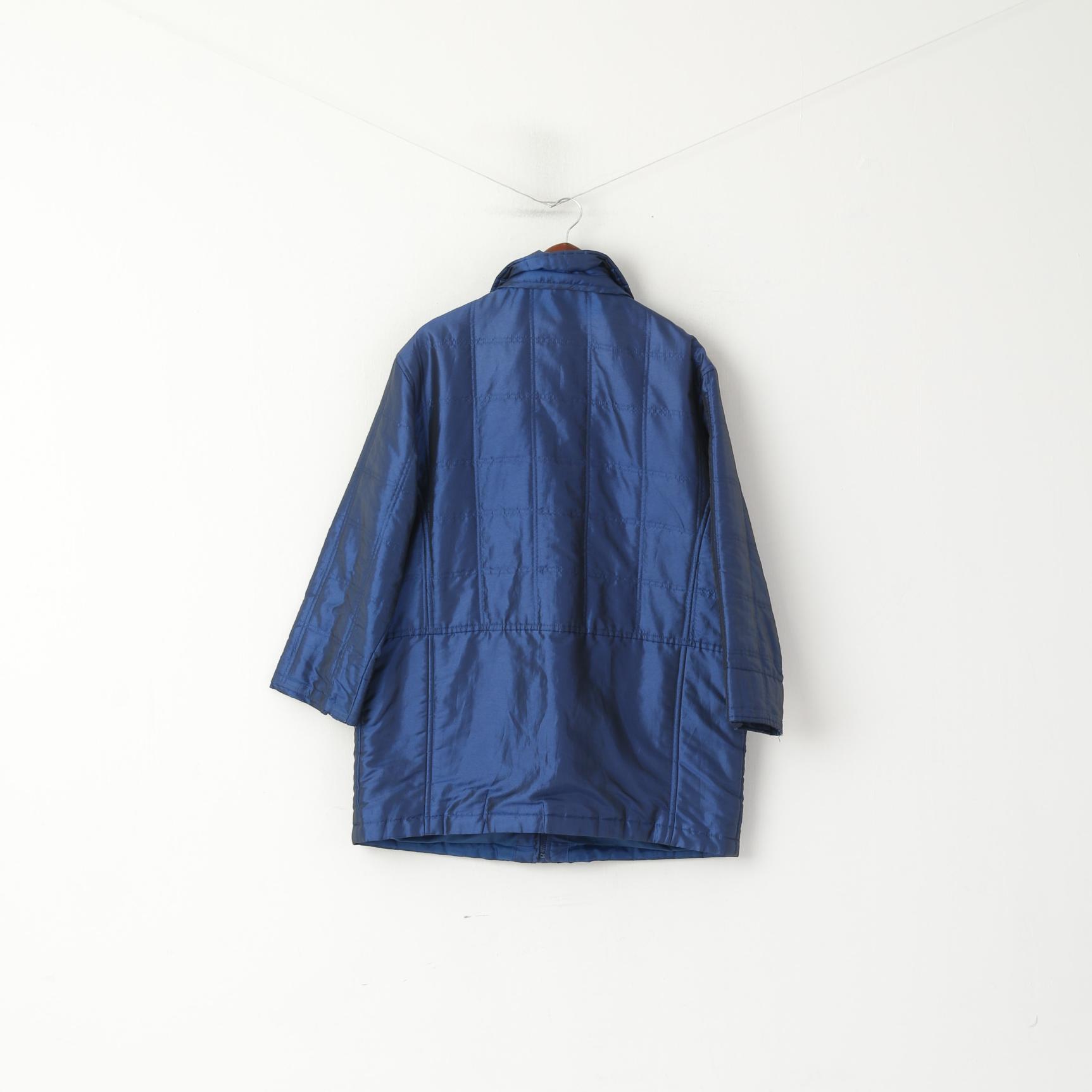 Gira Puccino Femme 38 M Veste Bleu Marine Brillant Vintage Oversize Matelassé Fermeture Éclair Complète Haut Rétro