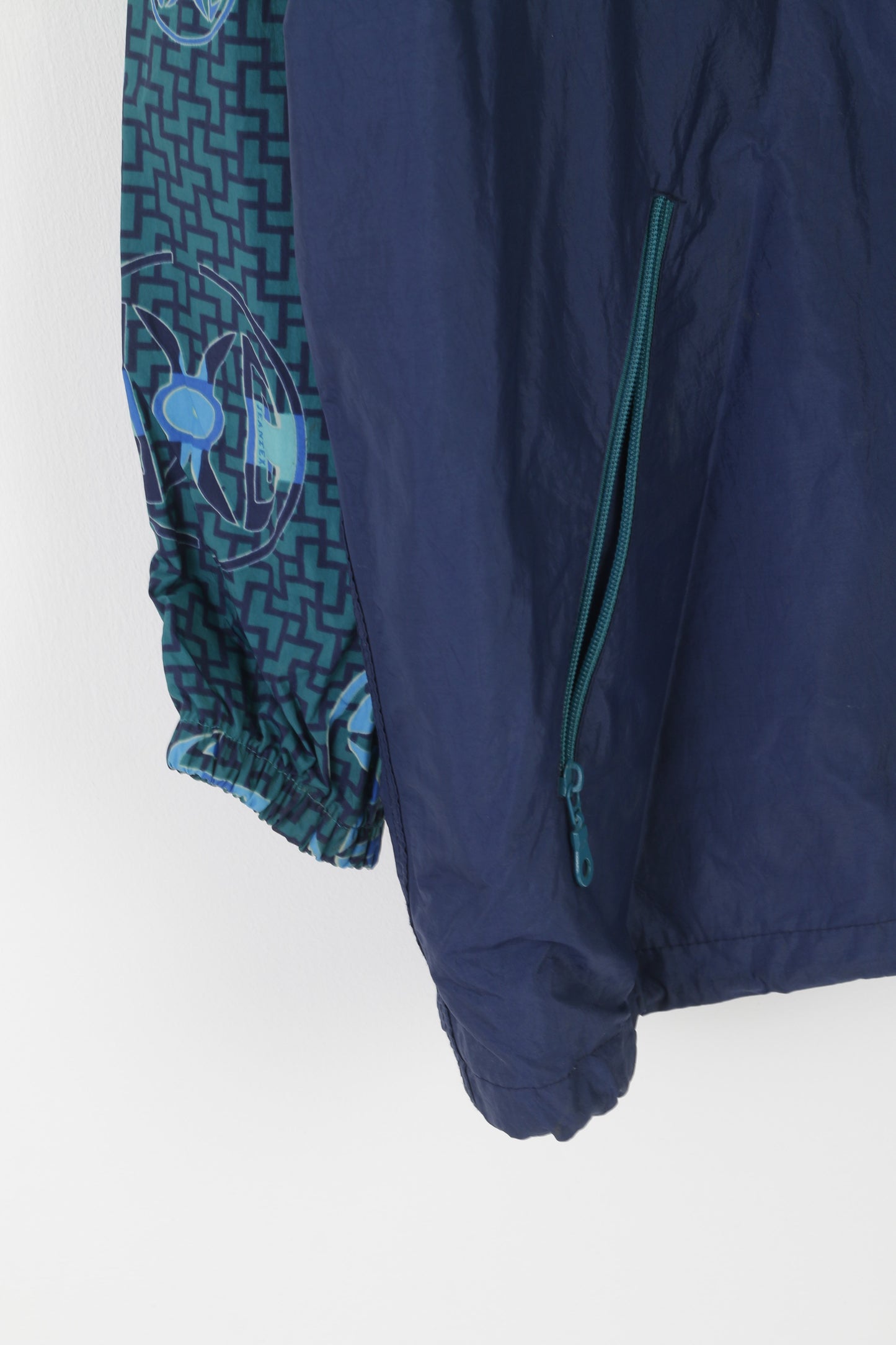 Jeantex Men 54/56 XL Jacket Green Nylon Waterproof Hidden Hood Vintage Zip Up Top