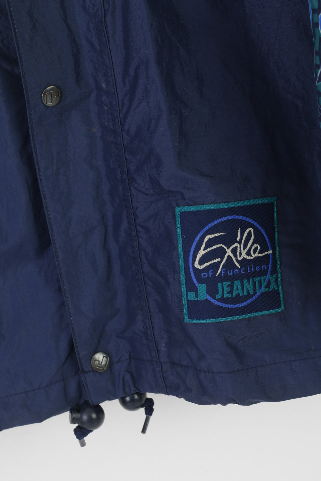 Jeantex Men 54/56 XL Jacket Green Nylon Waterproof Hidden Hood Vintage Zip Up Top