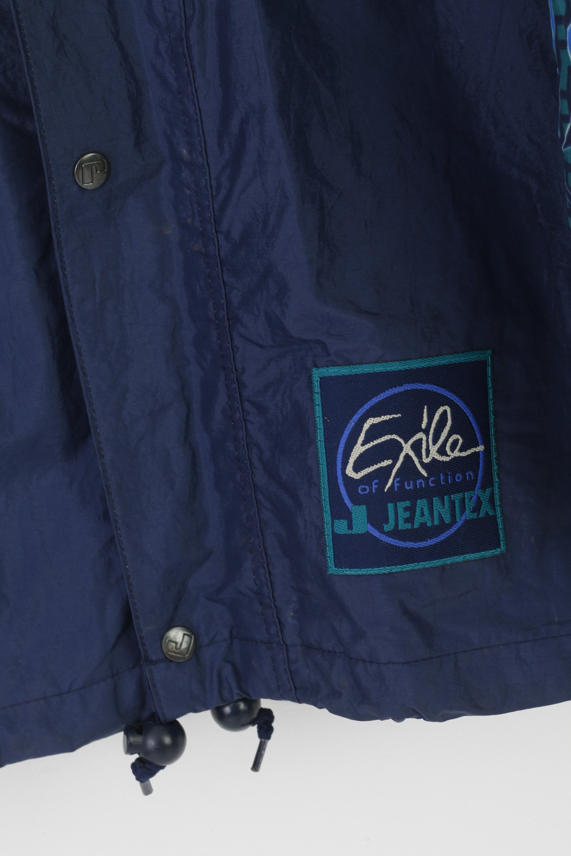 Jeantex Men 54/56 XL Jacket Green Nylon Waterproof Hidden Hood Vintage Zip Up Top