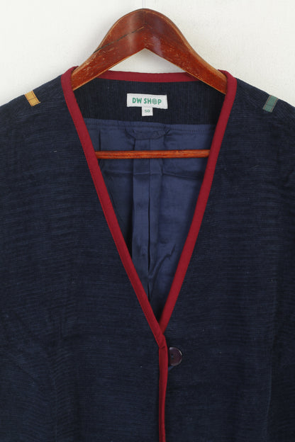 DW Shop Women 50 XXXL Vest Navy Cotton Vintage Button Front Waistcoat