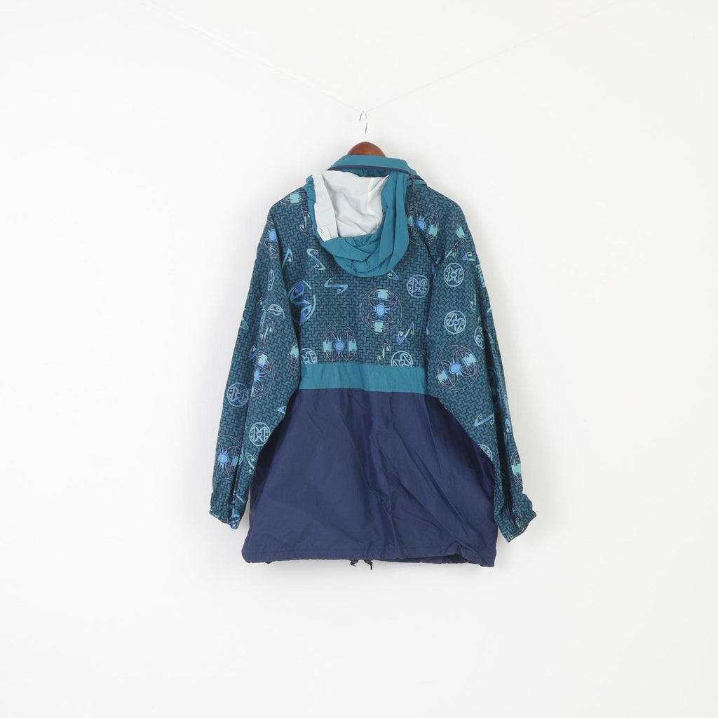 Jeantex Men 54/56 XL Jacket Green Nylon Waterproof Hidden Hood Vintage Zip Up Top