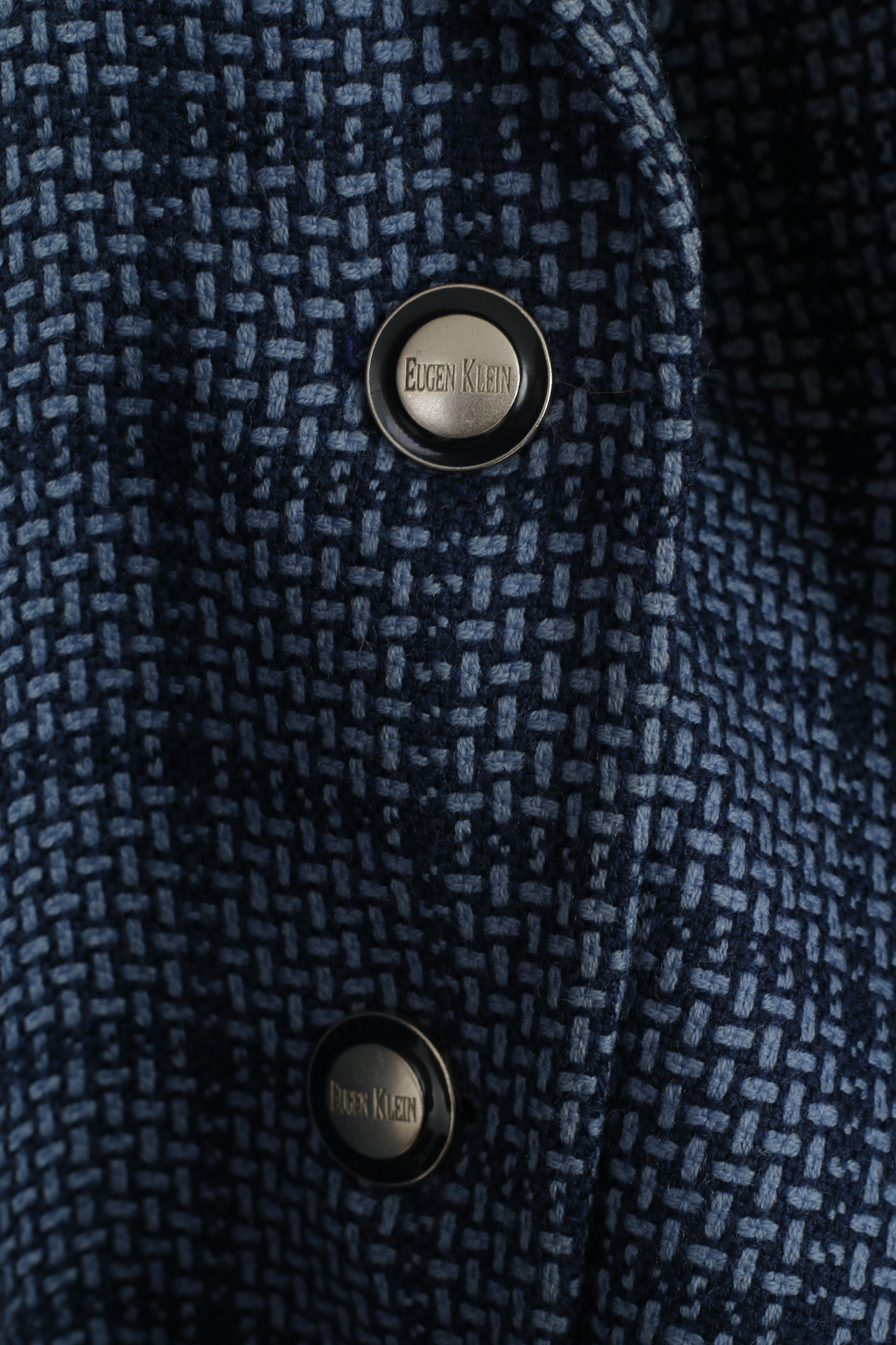 Eugen Klein Giacca da donna 42 16 Blazer blu vintage in lana Germania con spalline