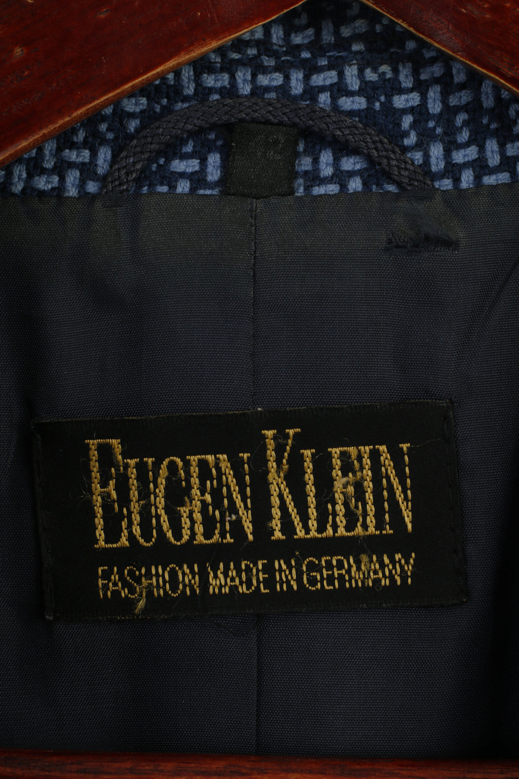 Eugen Klein Giacca da donna 42 16 Blazer blu vintage in lana Germania con spalline