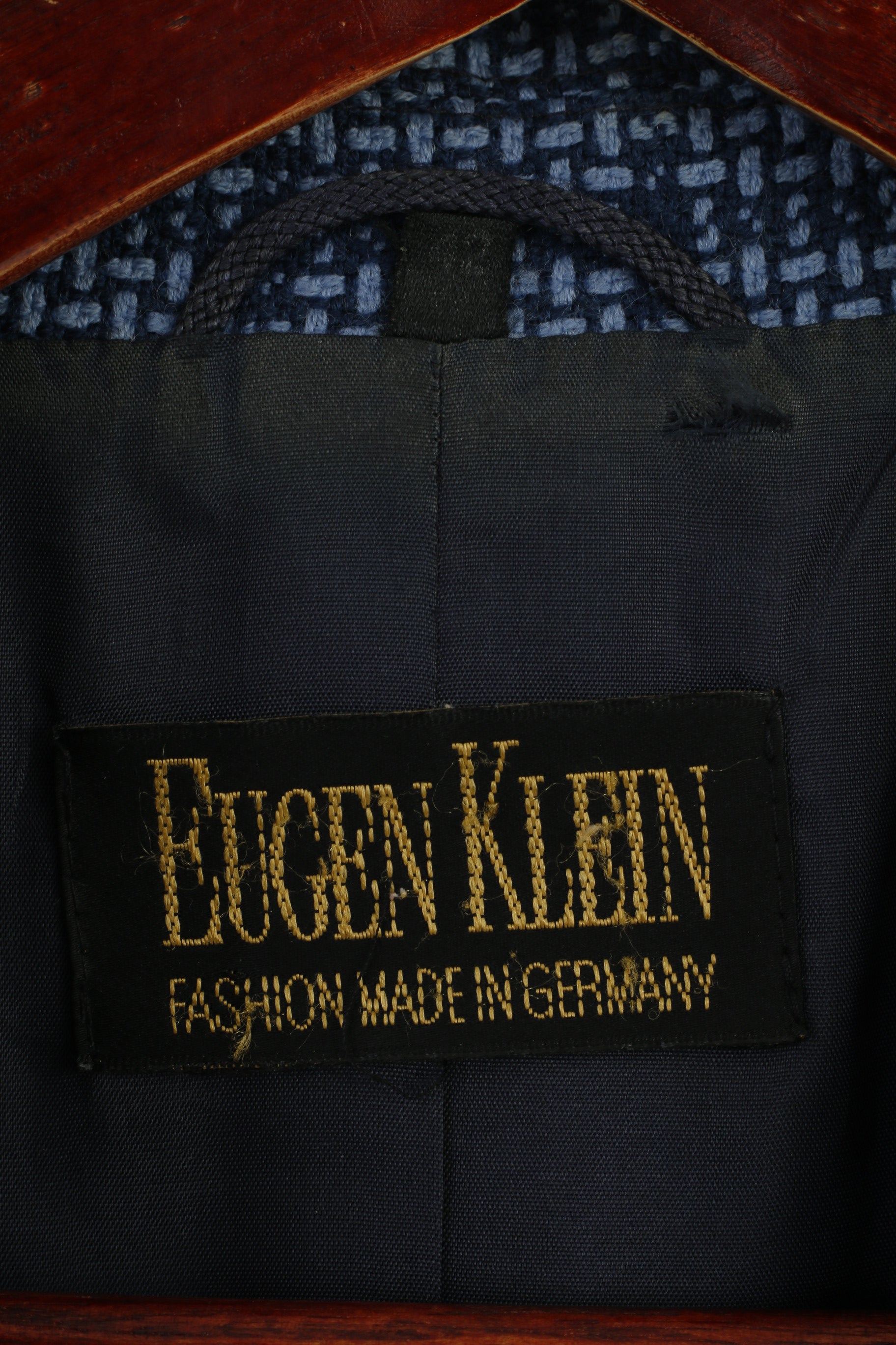 Eugen Klein Giacca da donna 42 16 Blazer blu vintage in lana Germania con spalline