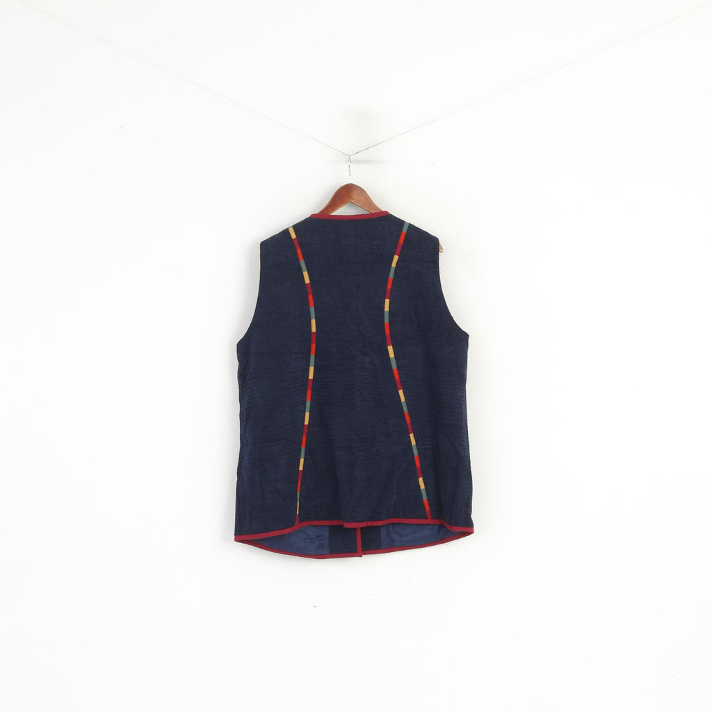 DW Shop Women 50 XXXL Vest Navy Cotton Vintage Button Front Waistcoat