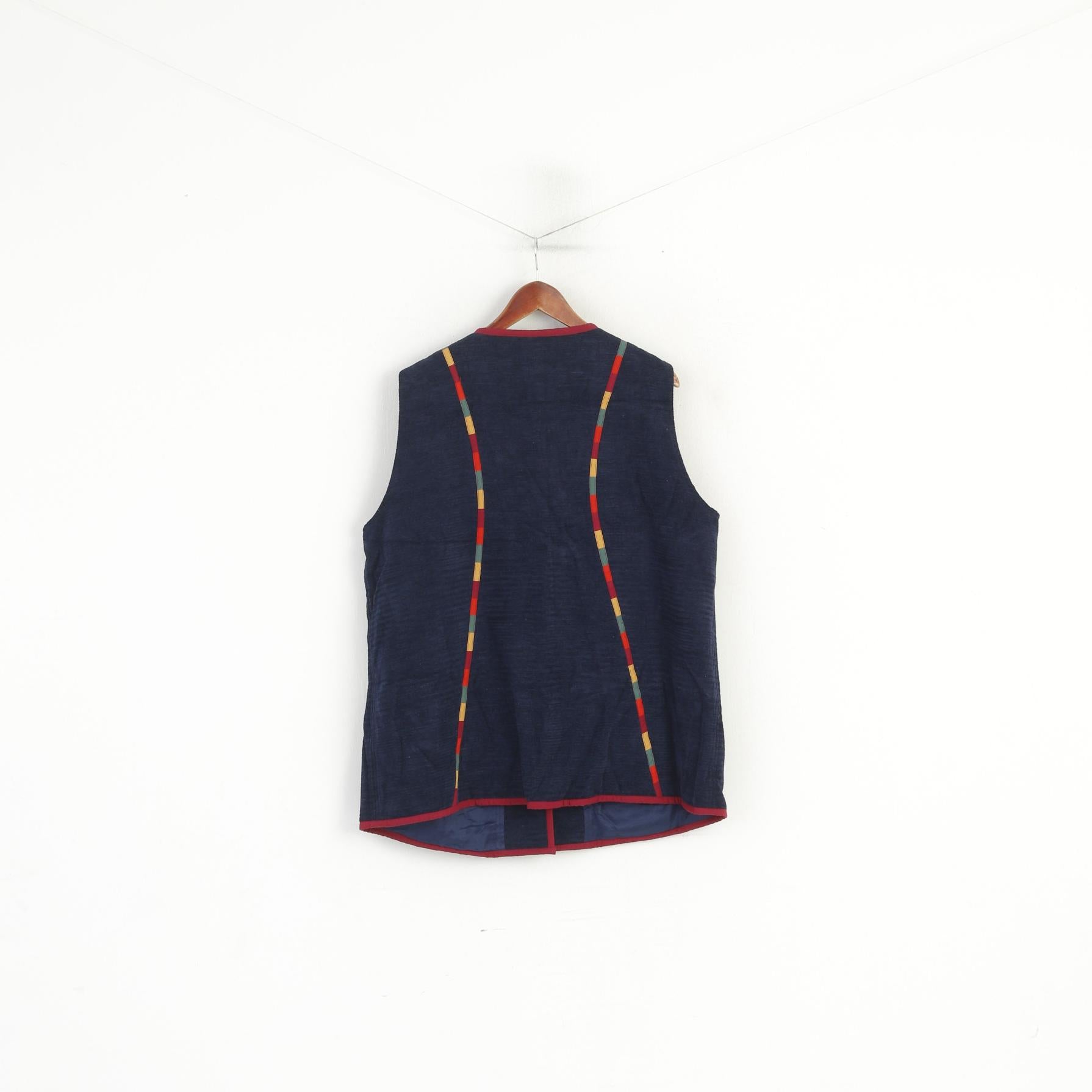 DW Shop Women 50 XXXL Vest Navy Cotton Vintage Button Front Waistcoat