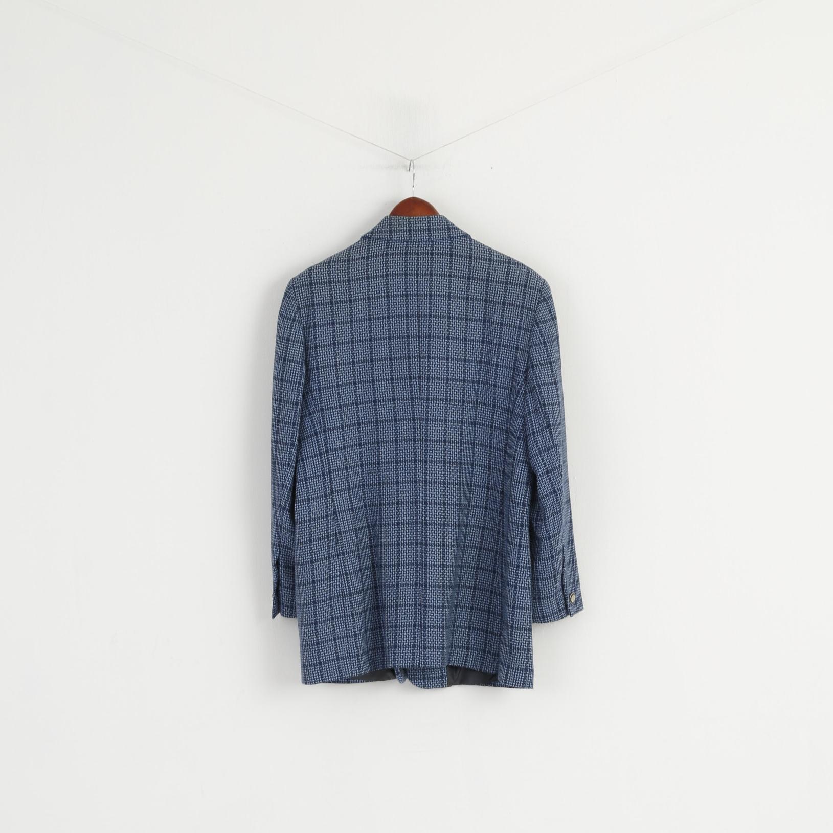 Eugen Klein Giacca da donna 42 16 Blazer blu vintage in lana Germania con spalline