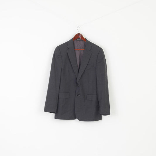 Jaeger Men 40 Blazer Gray Striped 100% Wool Single Breasted Mayfair Jacket