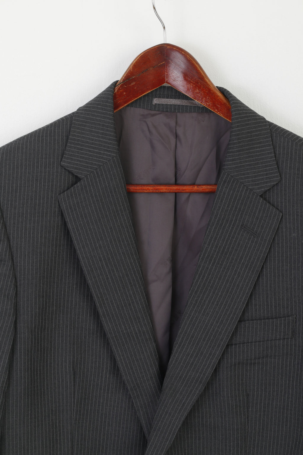Jaeger Men 40 Blazer Gray Striped 100% Wool Single Breasted Mayfair Jacket