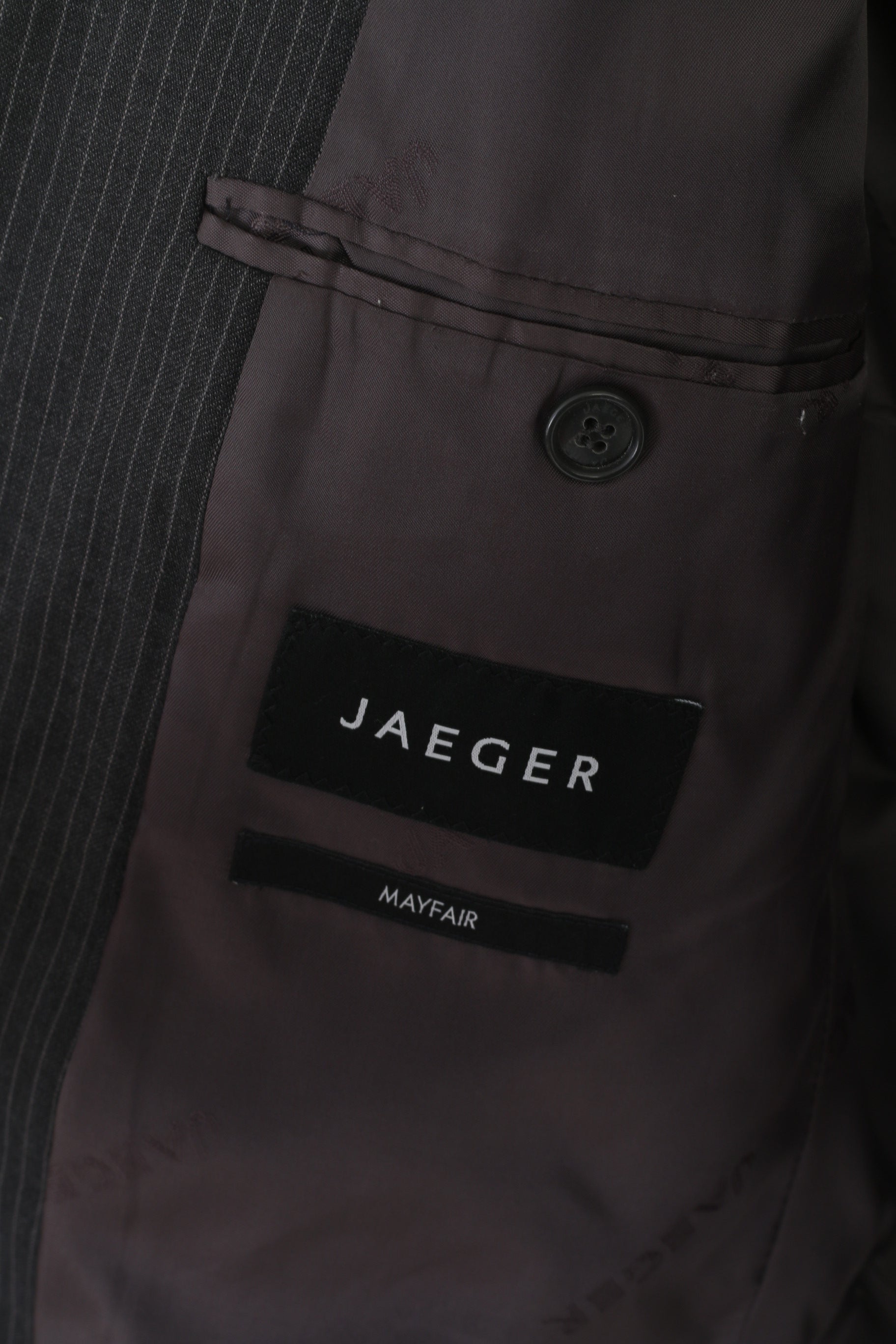 Jaeger Men 40 Blazer Gray Striped 100% Wool Single Breasted Mayfair Jacket