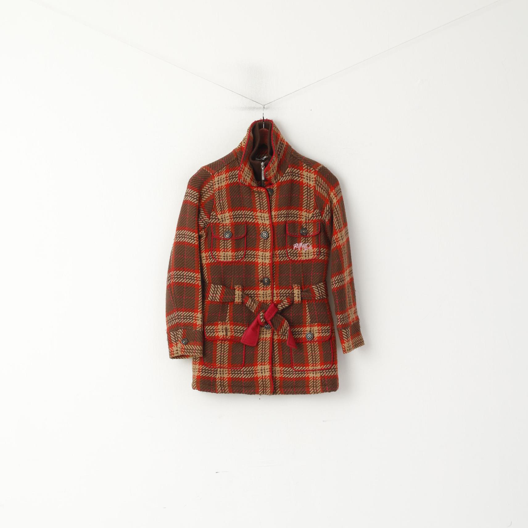 Tommy Hilfiger Women XS Jacket Multicolour Check Wool Single Breasted Belt Top