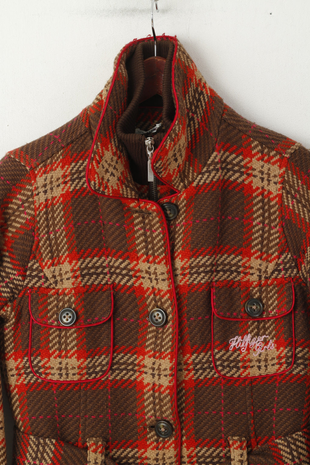 Tommy Hilfiger Women XS Jacket Multicolour Check Wool Single Breasted Belt Top