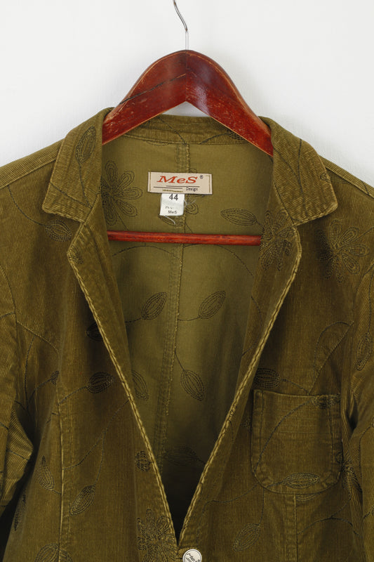 Mes Design Women 44 L Blazer Green Cotton Corduroy Emroidered Vintage Jacket