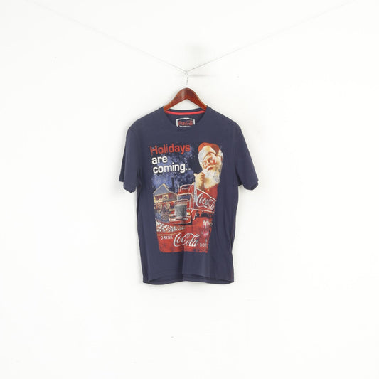 Coca Cola Men M Shirt Navy Cotton Holidays are Coming.. Crew Neck Top