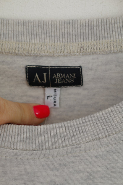 Armani Jeans Men L (S) Shirt Grey Graphic AJ Cotton Summer Crew Neck Top