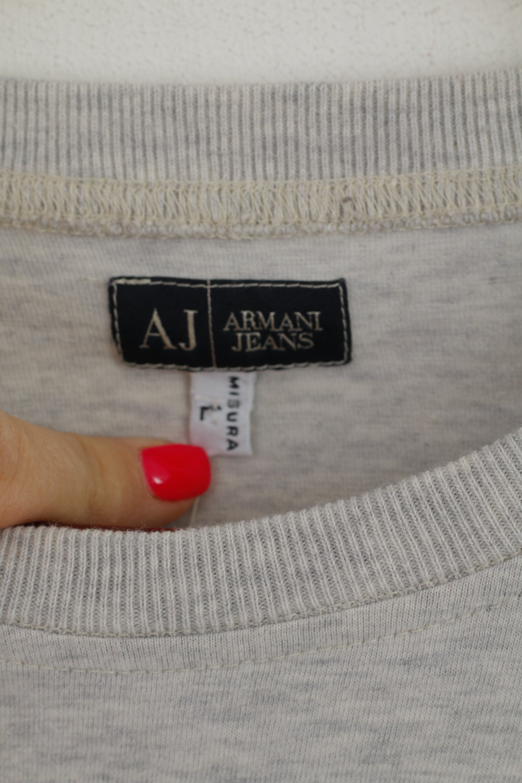 Armani Jeans Uomo Camicia L (S) Top girocollo estivo in cotone AJ con grafica grigia