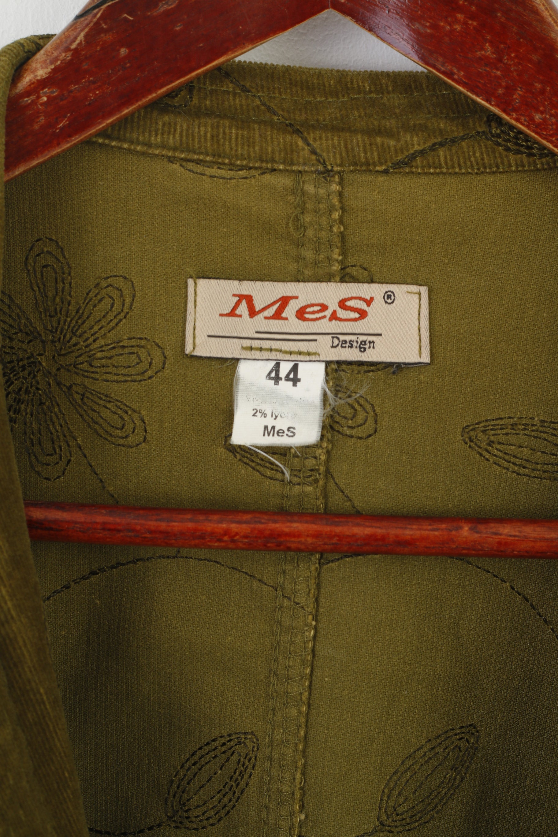 Mes Design Women 44 L Blazer Green Cotton Corduroy Emroidered Vintage Jacket