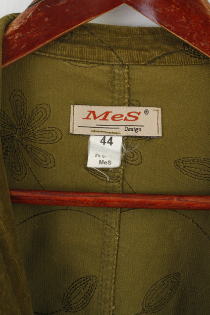 Mes Design Women 44 L Blazer Giacca vintage ricamata in velluto a coste di cotone verde