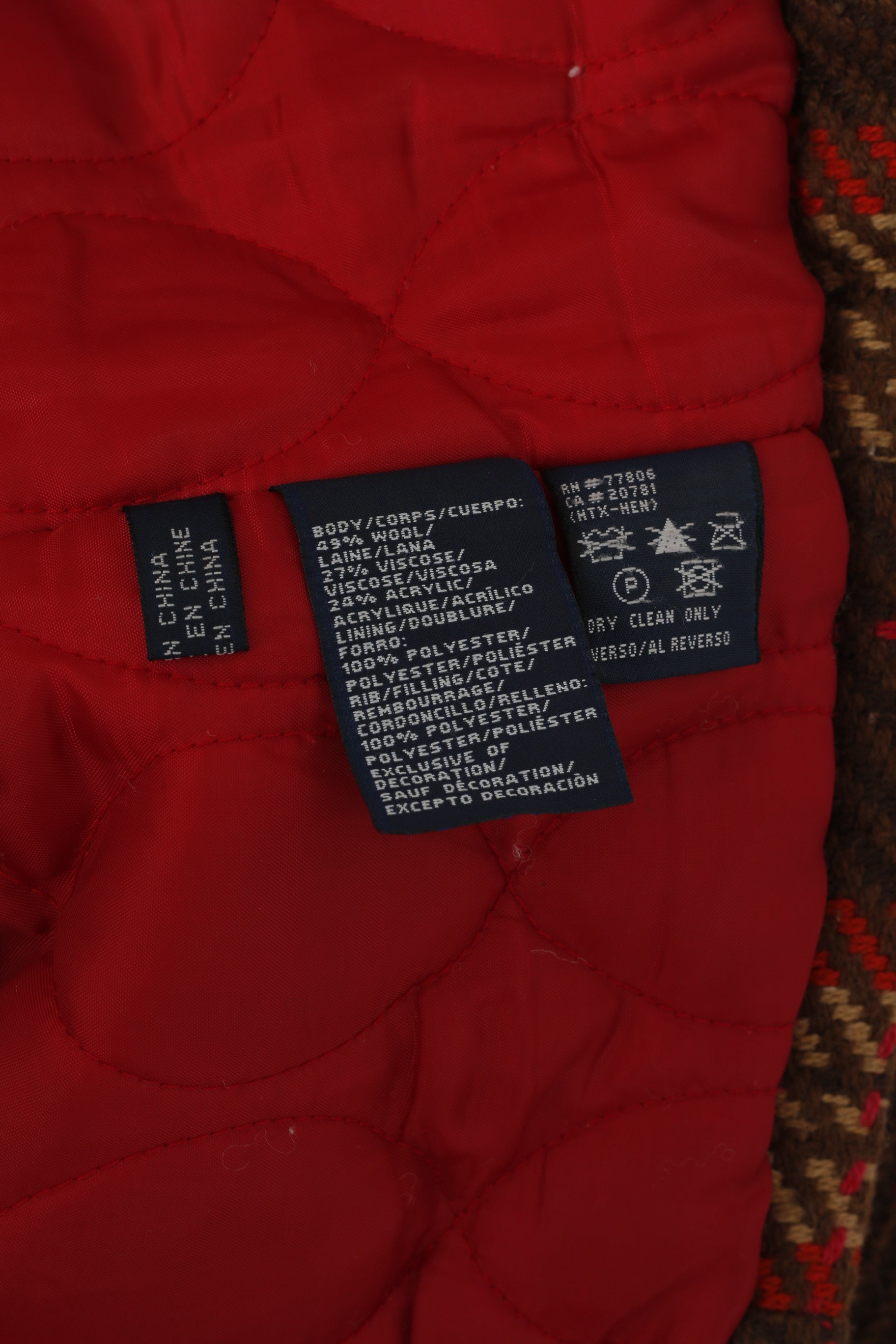 Tommy Hilfiger Women XS Jacket Multicolour Check Wool Single Breasted Belt Top