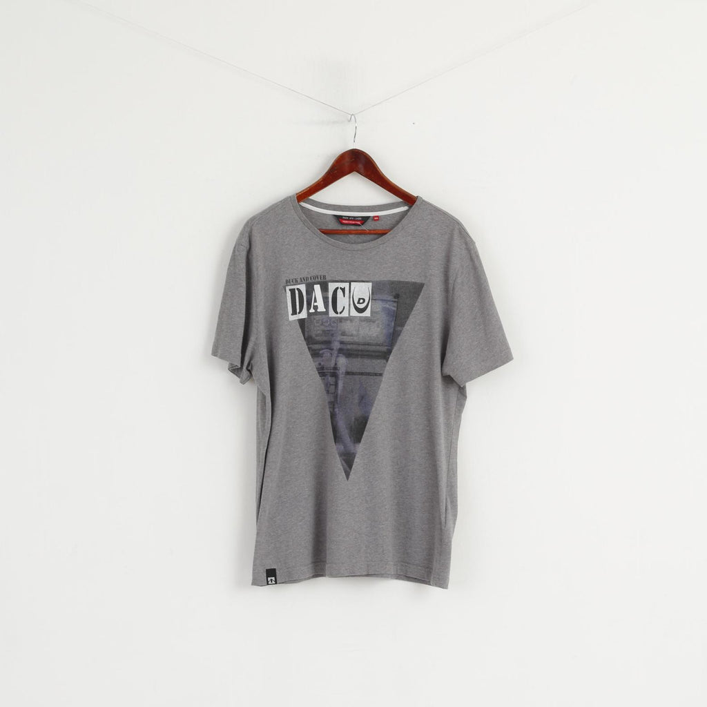Duck and Cover Men XXL (XL) T-Shirt Gris Coton Graphique Manches Courtes Col Rond Haut