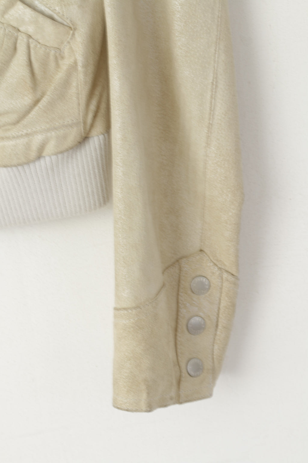 Tally Weijl Donna 38 M (S) Giacca da motociclista in pelle beige con cerniera intera Top tascabile lucido