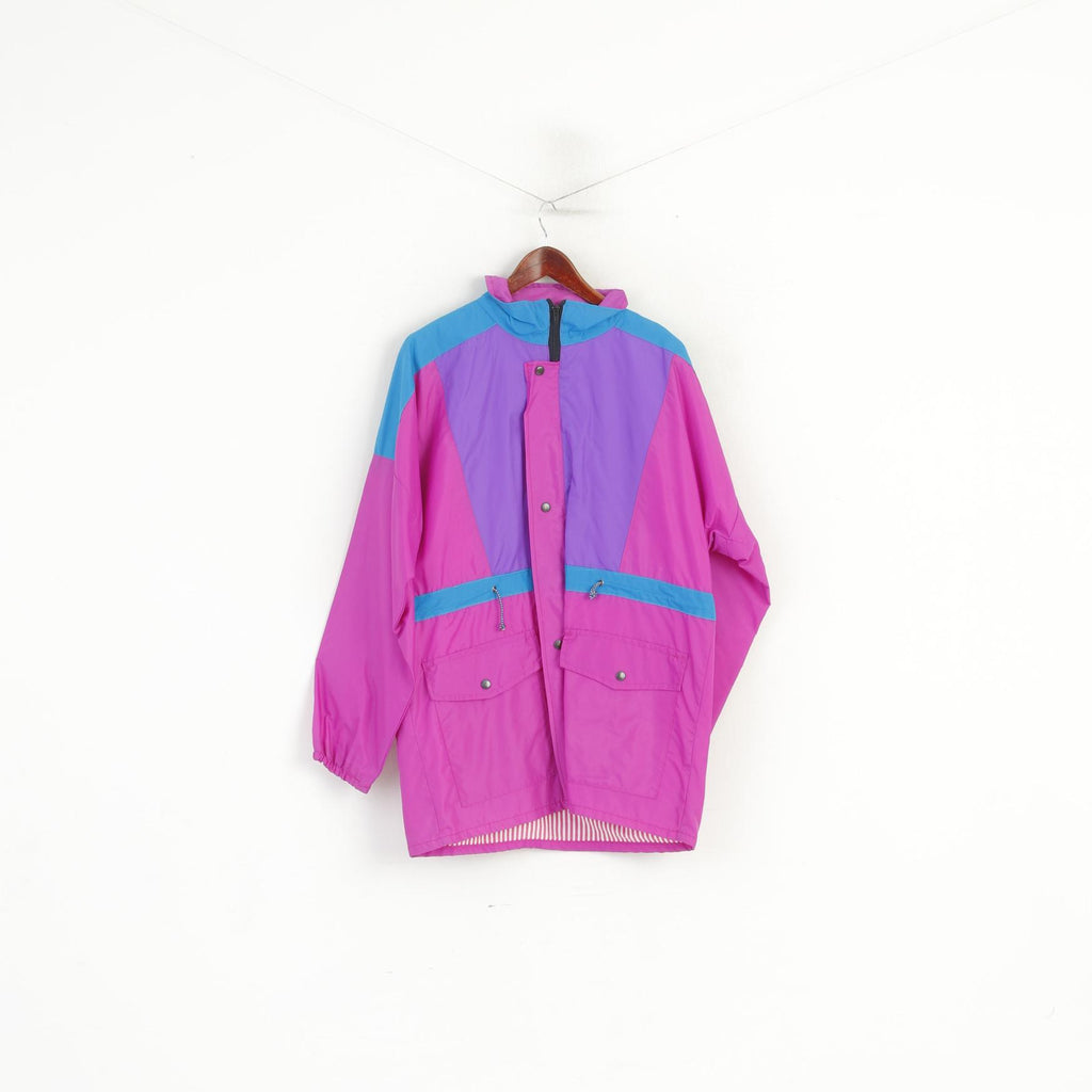 Vintage Men M Jacket Pink Nylon Waterproof  Full Zipper Hidden Hood Retro Festival