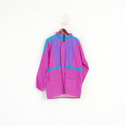 Vintage Hommes M Veste Rose Nylon Imperméable Fermeture Éclair Complète Capuche Cachée Rétro Festival