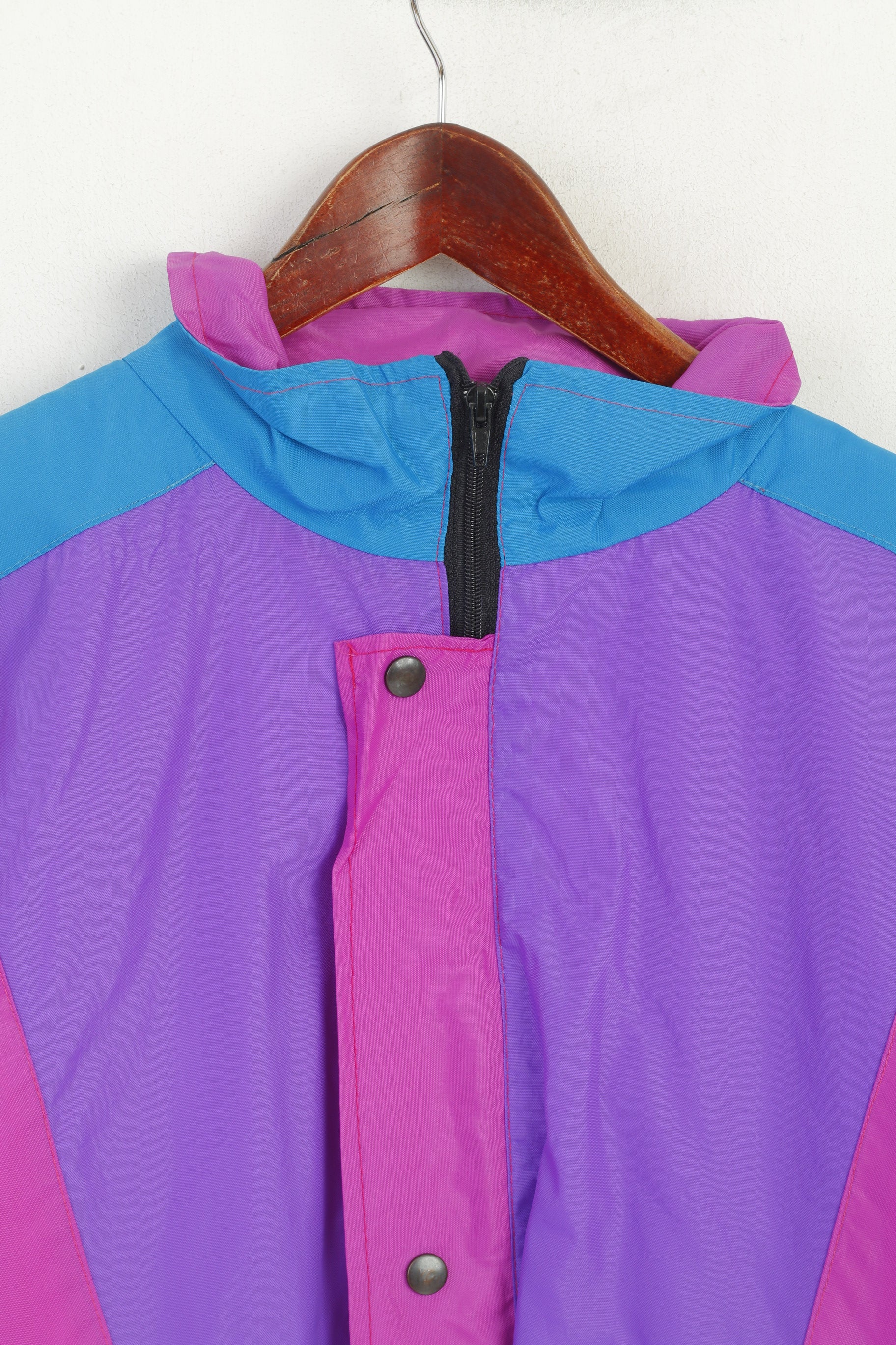 Vintage Men M Jacket Pink Nylon Waterproof  Full Zipper Hidden Hood Retro Festival