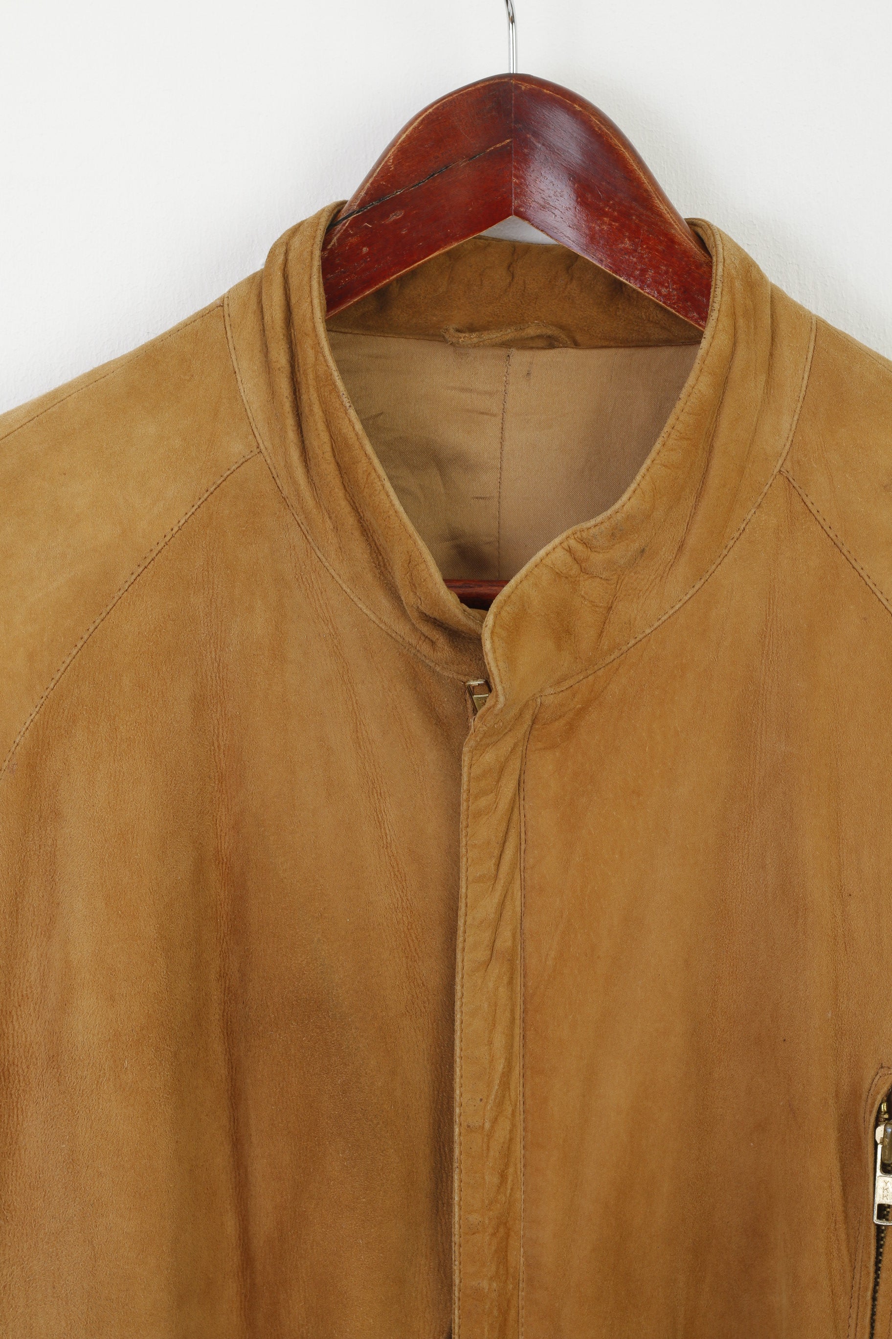 Massimo Datti Roma Hommes 50 S Veste Camel Cuir vintage 90s Full Zipper Top